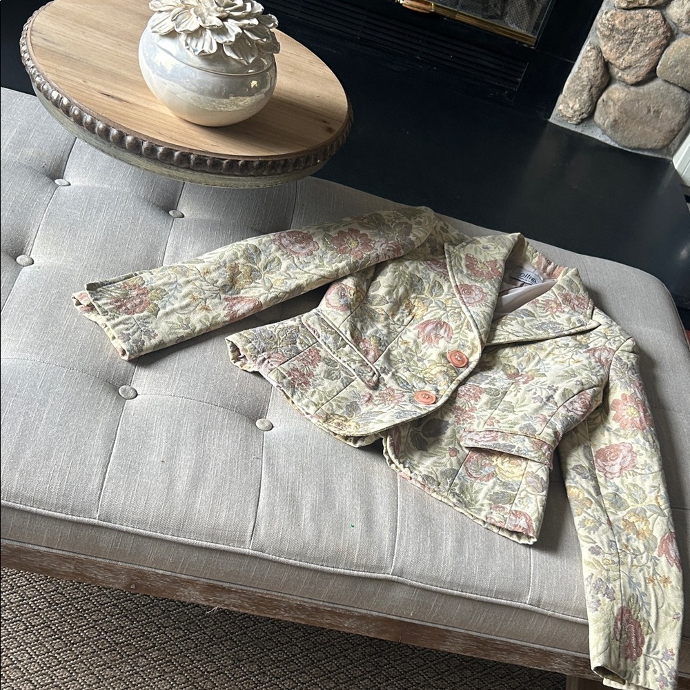 Oltre Italy Yellow Floral Canvas Textured Fitted Blazer Size 44